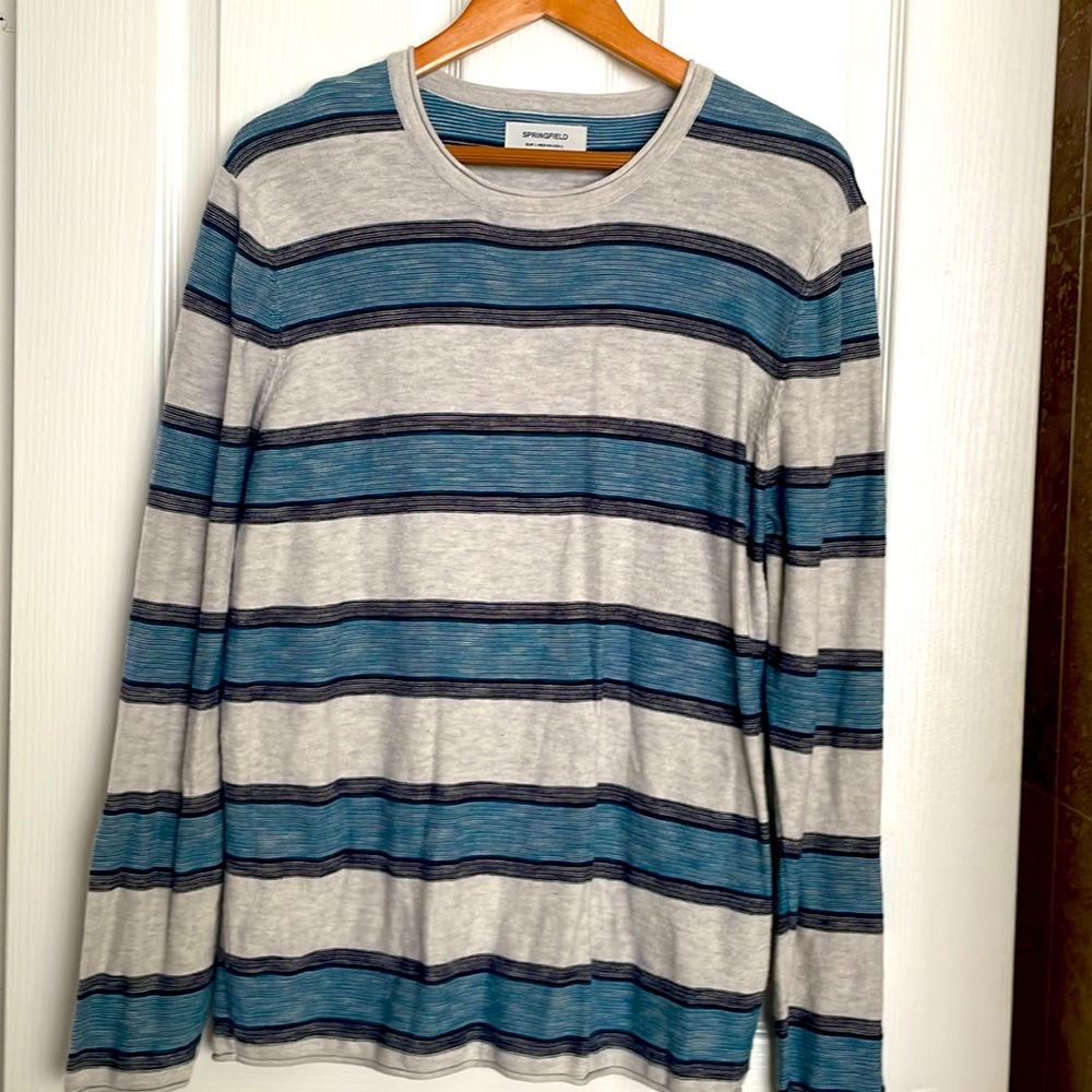 Springfield Blue and Gray Striped Sweater